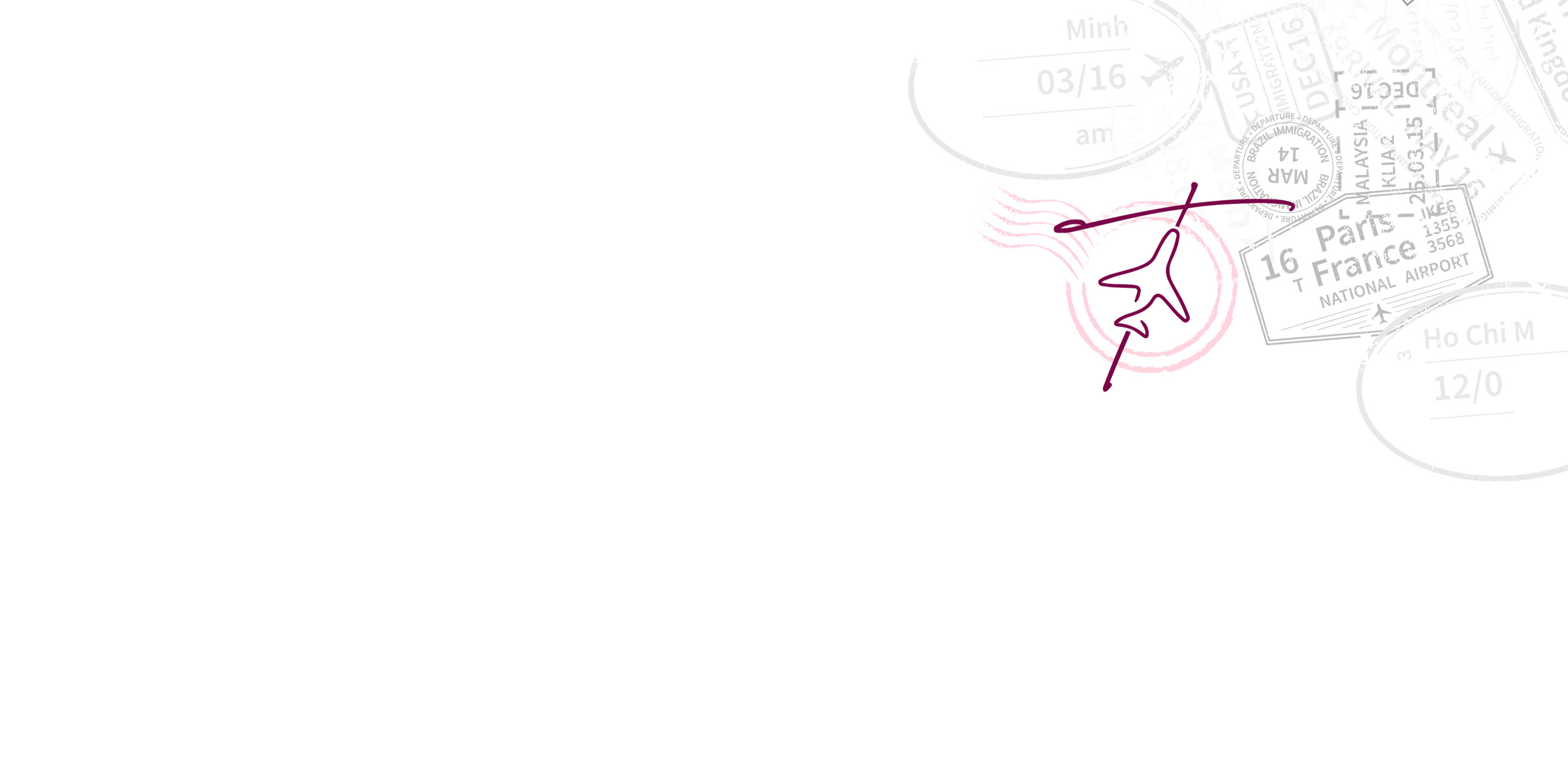 Luxury travel background with passport stamps and airplane